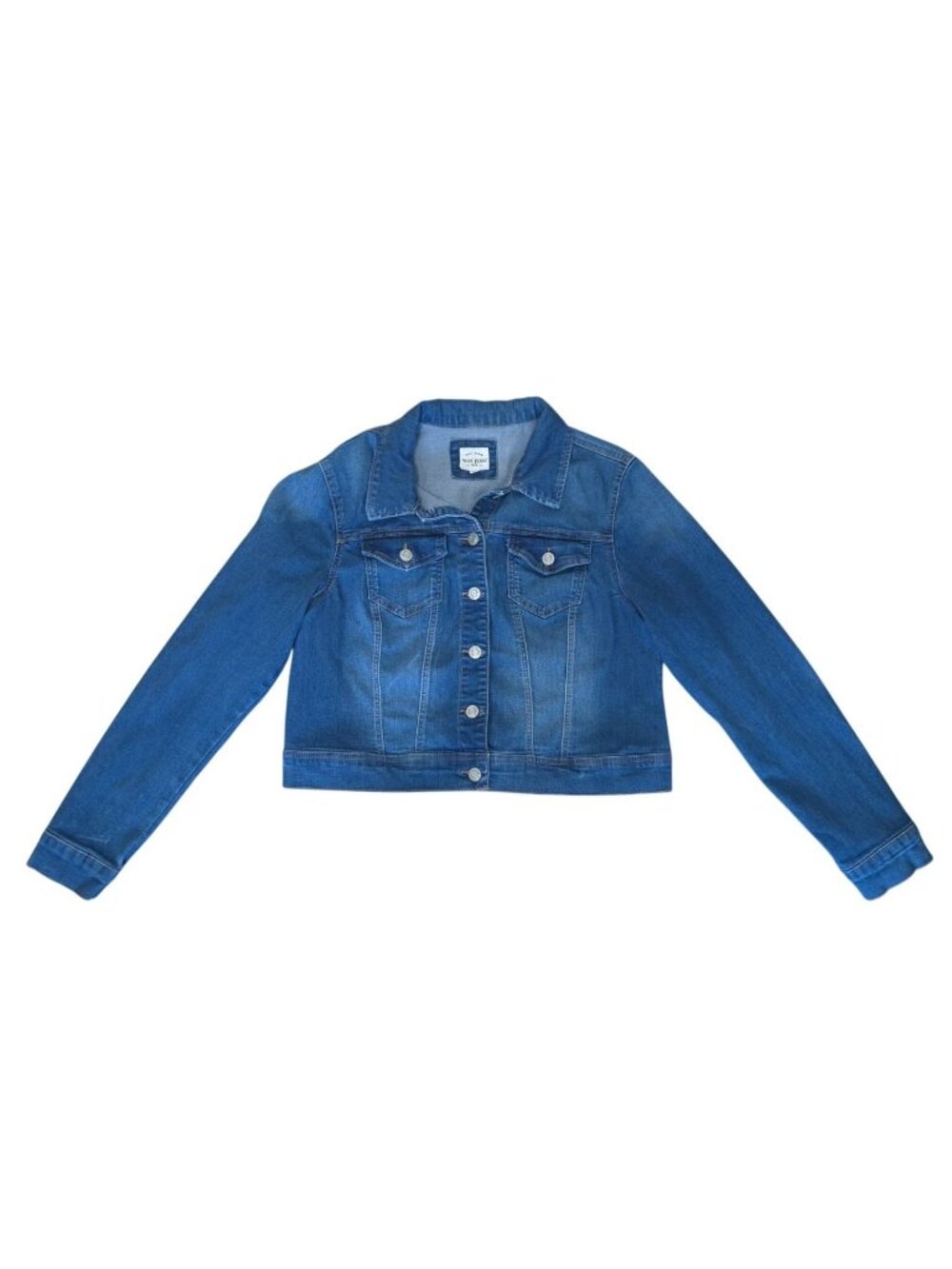 Wax Jean Women's Medium Blue Denim Jacket Button Front Stretch Two Chest Pockets